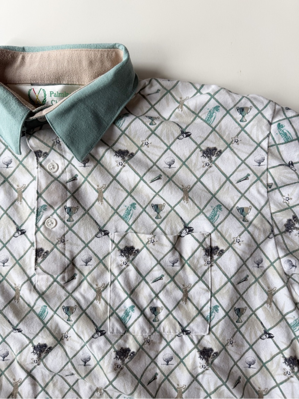 Vintage Palmland Club Green-Collar Golf-Patterned Men’s Shirt
